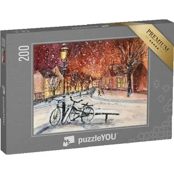 Puzzle puzzle 200 dílků „Město v zimě večer, akvarel“