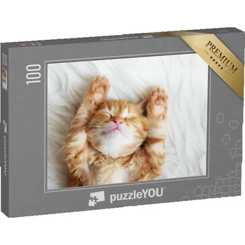 Puzzle puzzle 100 dílků „Malé červené kotě spící na kožešinové dece“