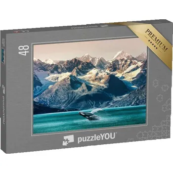 Puzzle puzzle 48 dílků „Pozorování velryb, výlet lodí podél pobřeží Aljašky“
