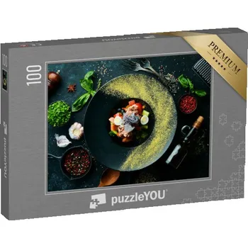 Puzzle puzzle 100 dílků „Zeleninový salát s tuňákem na černém talíři“