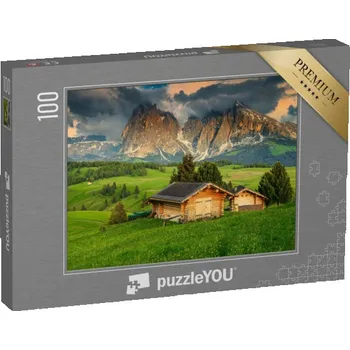 Puzzle puzzle 100 dílků „Jaro na Alpe di Siusi se skupinou Sassolungo, Dolomity, Itálie“