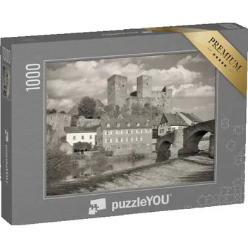 Puzzle puzzle „Středověká vesnice Runkel an der Lahn, černobíle“