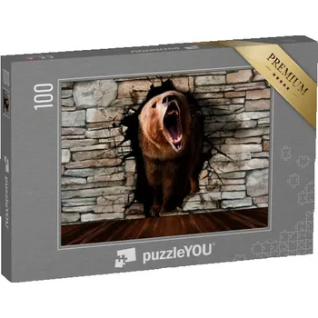 Puzzle puzzle 100 dílků „Digitální umění, řvoucí medvěd prorazí zeď“