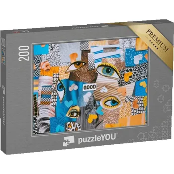 Puzzle puzzle 200 dílků „Koláž z časopisů, malá srdce a velké oči“