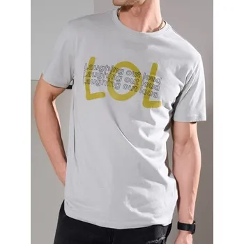 Pánské tričko Sinsay - Bavlněné oversize tričko s potiskem - šedá - 8683I-09X - 8683I-09X-L