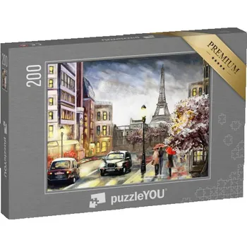 Puzzle puzzle 200 dílků „Pohled na ulici v Paříži, olejomalba“