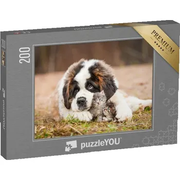 Puzzle puzzle 200 dílků „Nejlepší přátelé, štěně bernardýna s malým koťátkem“