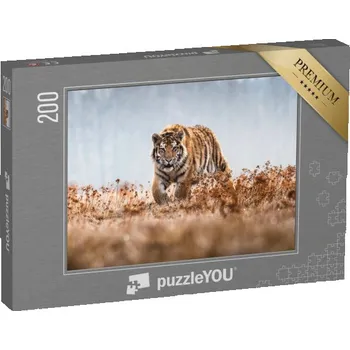 Puzzle puzzle 200 dílků „Sibiřský tygr běží, majestátní zvíře“