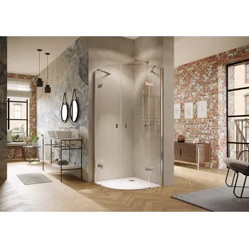 Hüppe Solva s nástěnnou lištou 2-křídlové dveře s pevným segmentem 1/4kruh - rohový vstup