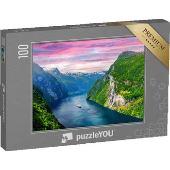 Puzzle puzzle 100 dílků „Sunnylvsfjord a vodopády Sedmi sester, Norsko“