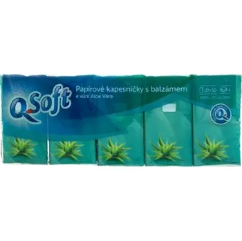 Papírový kapesník Q-Soft Papírové kapesníčky s balzámem a vůní Aloe Vera 4vrstvé 10 x 10 ks