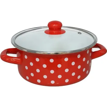 Hrnec GERIMPORT S.L. GERIMPORT rendlík s pokličkou 20 cm (2,0 l) červený s bílým puntíkem