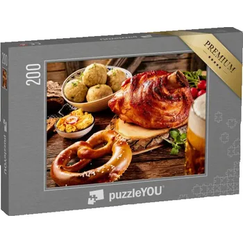 Puzzle puzzle 200 dílků „Bavorská kuchyně, vepřové koleno s preclíkem a Obatzda“