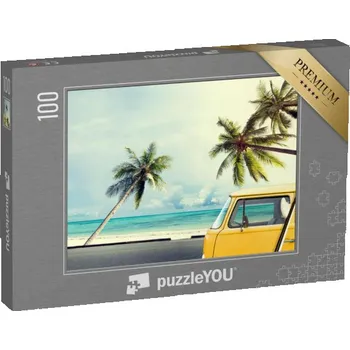 Puzzle puzzle 100 dílků „Historické auto na pláži se surfovacím prknem“