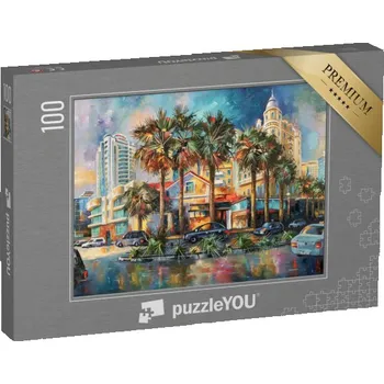 Puzzle puzzle 100 dílků „Ulice po dešti, olejomalba“