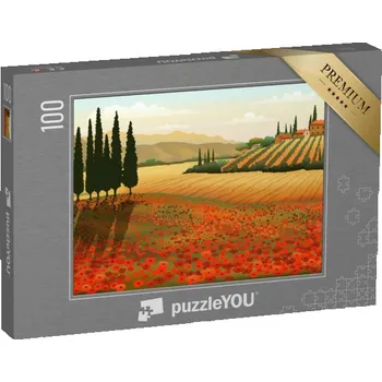 Puzzle puzzle 100 dílků „Letní den v Toskánsku, Itálie, ilustrace“