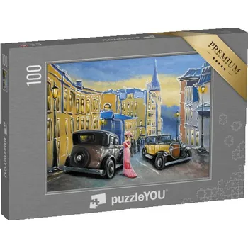 Puzzle puzzle 100 dílků „Historický pohled na město, olejomalba krajiny“