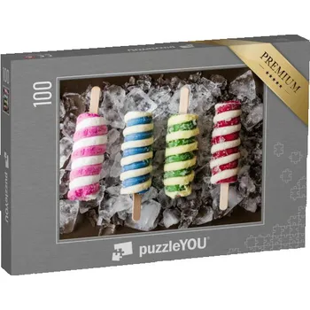 Puzzle puzzle 100 dílků „Čisté osvěžení, pruhovaná lízátka na kostkách ledu“