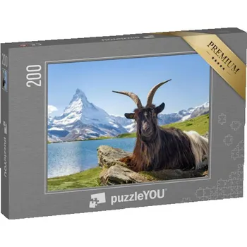 Puzzle puzzle 200 dílků „Koza černokrká před jezerem Stelli a Matterhornem“