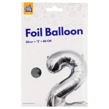 Balónek PD Party Fóliový balónek č. 2 stříbrná, 86 cm