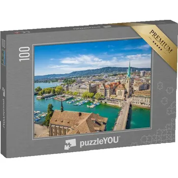 Puzzle puzzle 100 dílků „Curych se slavným kostelem Fraumünster, Švýcarsko“