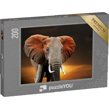 Puzzle puzzle 200 dílků „Slon při západu slunce v keňském národním parku“