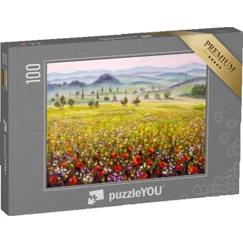 Puzzle puzzle 100 dílků „Cypřiše a hory, italské Toskánsko“