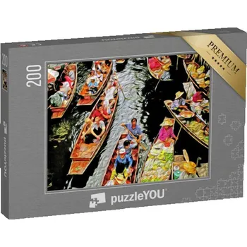 Puzzle puzzle 200 dílků „Plovoucí trh, olejomalba jako stylistická předloha“