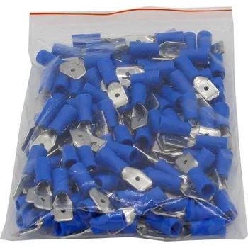 Síťový kabel Faston-konektor 6,3mm modrý pro kabel 1,5-2,5mm2, balení 100ks