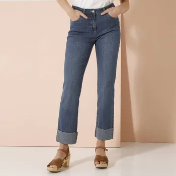 Dámské džíny Rovné 7/8 džíny s ohrnutými nohavicemi a vysokým pasem sepraná modrá 38