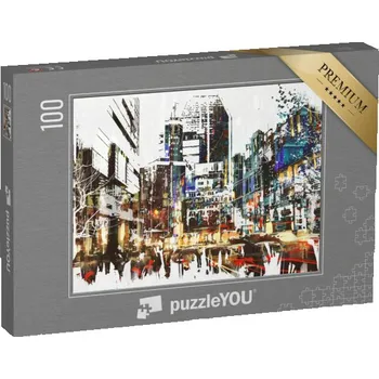 Puzzle puzzle 100 dílků „Grunge malba: pěší lidé ve městě“