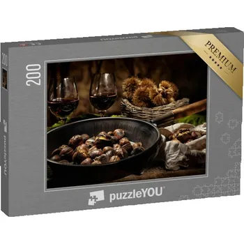Puzzle puzzle 200 dílků „Pečené kaštany v železné pánvi na dřevěném stole“