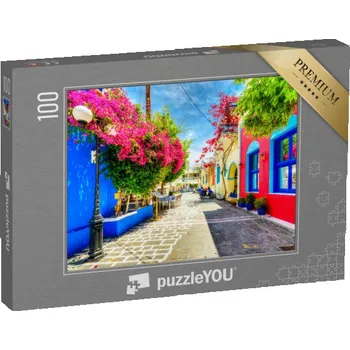 Puzzle puzzle 100 dílků „Barevná ulice v Kosu, Řecko“