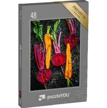 Puzzle puzzle 48 dílků „Syrová zelenina na plechu připravená k pečení“