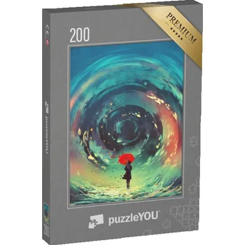 Puzzle puzzle 200 dílků „Dívka s deštníkem, digitální umění“