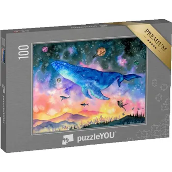 Puzzle puzzle 100 dílků „Velryba se potápí do světa fantazie, akvarel“