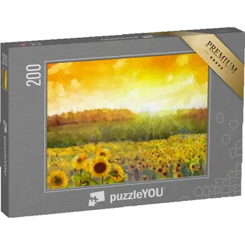 Puzzle puzzle 200 dílků „Olejomalba venkovské krajiny se západem slunce“