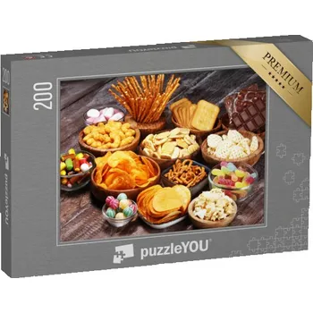 Puzzle puzzle 200 dílků „Připraveno na večerní párty, pestrý výběr občerstvení“