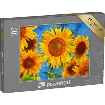 Puzzle puzzle 100 dílků „Slunečnice, digitální imitace Vincenta van Gogha“