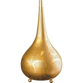 Lampička Orientální stolní lampa Fatima kulatého tvaru z kovu ve zlaté barvě s perforací se třemi nožičkami 52 cm