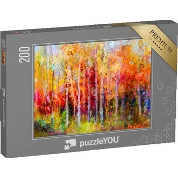 Puzzle puzzle 200 dílků „Olejomalba krajiny, barevné podzimní stromy“