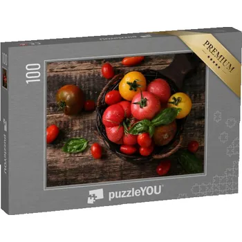 Puzzle puzzle 100 dílků „Barevná rajčata, červená, žlutá, oranžová, zelená“