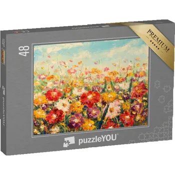 Puzzle puzzle 48 dílků „Krásné polní květiny jako olejomalba na plátně“