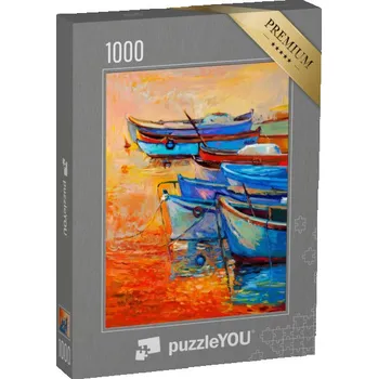 Puzzle puzzle „Lodě a mola, olejomalba“