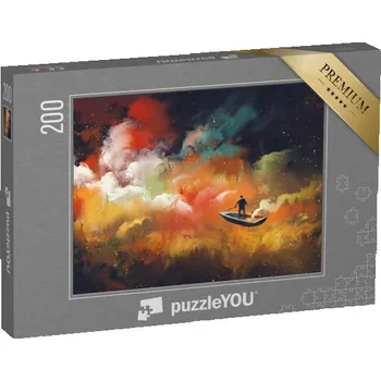 Puzzle puzzle 200 dílků „Muž na lodi ve vesmíru s barevným mrakem, ilustrace“