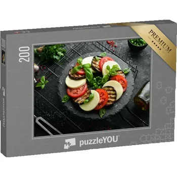 Puzzle puzzle 200 dílků „Salát Caprese s bazalkou, rajčaty, mozzarellou a lilkem“