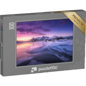 Puzzle puzzle 100 dílků „Ledové pobřeží při barevném západu slunce, Lofoty, Norsko“