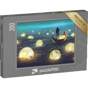 Puzzle puzzle 200 dílků „Loď mezi mnoha zářícími měsíci, ilustrační malba“