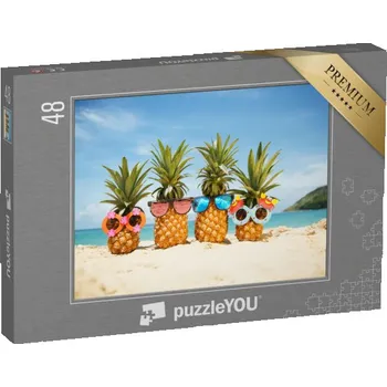 Puzzle puzzle 48 dílků „Ananas se slunečními brýlemi na pláži“