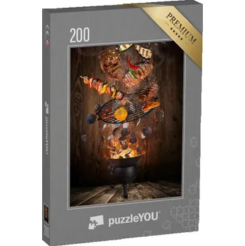 Puzzle puzzle 200 dílků „Kotlíkový gril s horkými briketami a grilovaným masem“